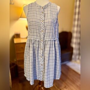 Hem & Thread Checkered Blue and White Mini Dress 💯 Cotton